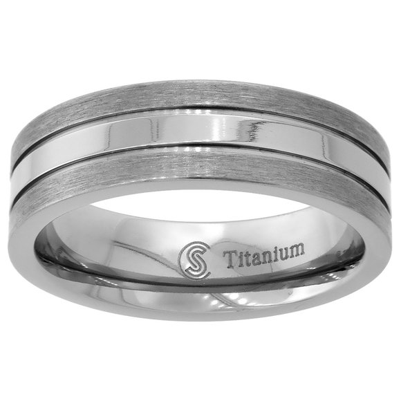 7mm Titanium Stripe Center Pipe Cut Wedding Band Ring for Men Comfort fit - Picture 1 of 1